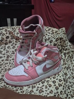 Jordan Pink and White High-Top Sneakers